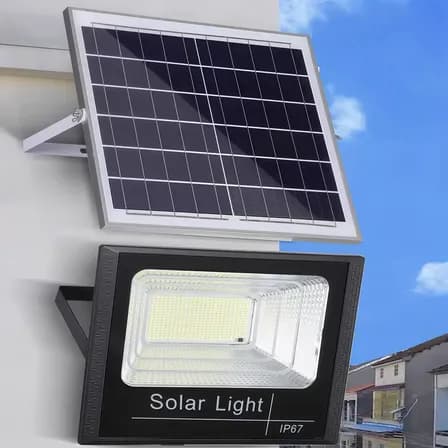 Foto de Refletor Solar Led Holofote Placa Bateria Prova Dágua 6500k Preto Branco-frio