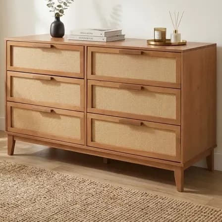 Foto de Cômoda 6 Gavetas Palhinha Slim Madeira Maciça Caramelo Marrom-escuro