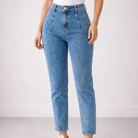 Foto de Calça Jeans Mom Stillger Feminina Cintura Alta Cor Clara
