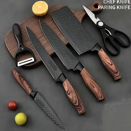 Foto de Kit Jogo De Facas Inox Corte Afiado Antiaderente Presente Cor Marrom-escuro