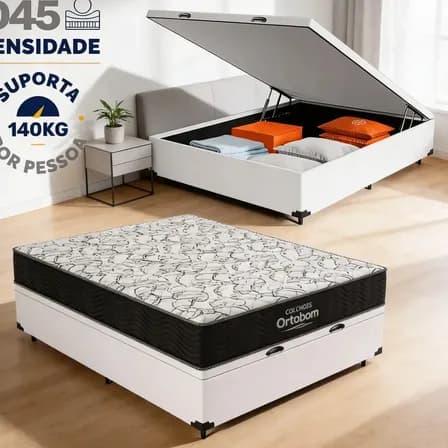 Foto de Cama Box Baú - Colchão Espuma D45 Ortobom Airtech 150 Casal Branco