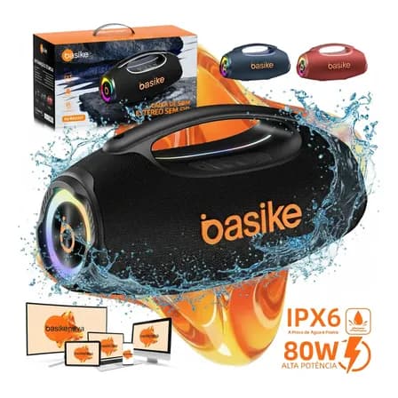 Foto de Basike Caixa de Som Portátil Com Bluetooth Boombox 80W 8000Mah 10hrs Sem fio IPX6 À Prova D'água Com Bateria Recarregavel Luz RGB Hifi TWS Bass Forte Áudio de Alta Qualid Para TV F