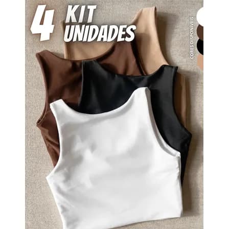 Foto de Kit 4 Blusas Regata Feminina Suplex Tshirt Básica Casual Preto + Branco + Marrom + Nude Liso P/m (36-38)