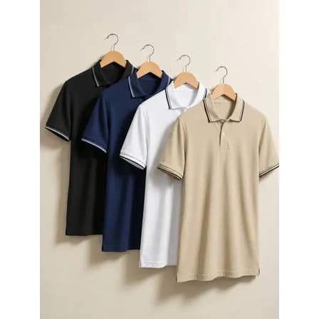 Foto de Kit 4 Camisa Gola Polo Piquet Masculina Slim Casual Algodão Multicolorido M Liso