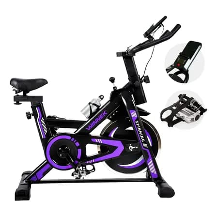 Foto de Bicicleta Ergométrica Spinning Com Roda Inércia De 13kg Mecânica Cor Preto Roxa -mecânica Suporte Para Celular / Tablet - Winnek Spin Force