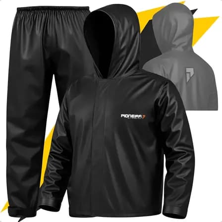 Foto de Capa De Chuva Roupa Conjunto Motoqueiro Pvc Emborrachada Reforçada Com Capuz Motoboy Ciclista Moto Impermeável Pioneira