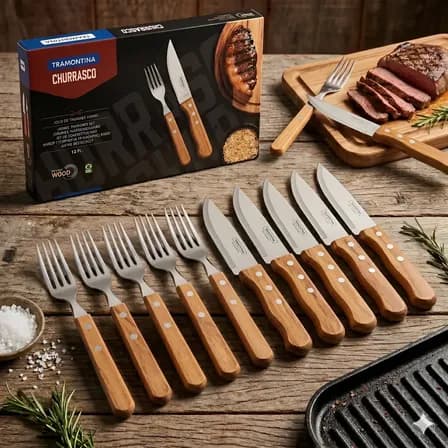 Foto de Faqueiro Tramontina Churrasco 12 Pc Talheres Tramontina Inox Madeira Natural
