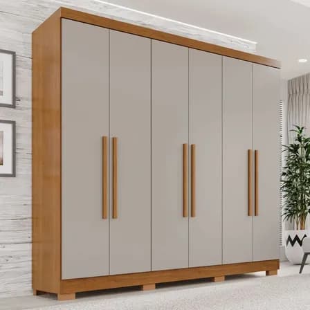 Foto de Guarda-roupa Casal 6 Portas 2 Gavetas França Espresso Móveis cor cinamomo off-white