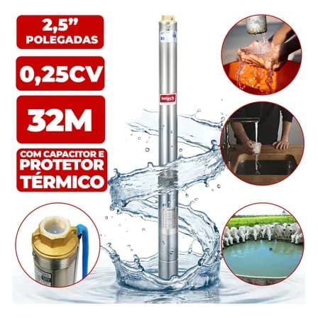 Foto de Bomba Submersa Caneta Intech Machine BSCA2 1/4 HP, para Poço Artesiano e Cisterna, de Água Limpa em Aço Inox com 2,5"
