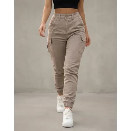 Foto de Calça Cargo Jogger Jeans Feminina Cintura Alta Com Lycra