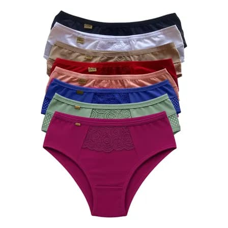 Foto de Kit 5 Calcinha Feminina Cintura Alta Cós Alto Conforto
