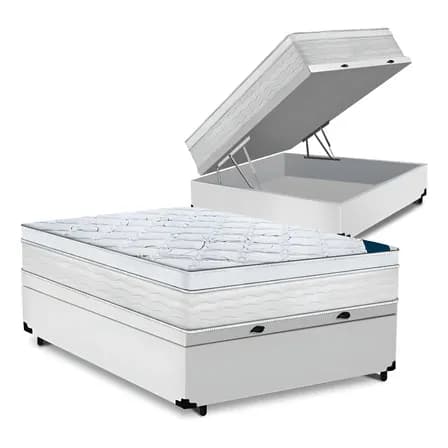 Foto de Cama Box Baú Casal + Colchão Toronto Mola Ensacada D33 32cm Cor Branco