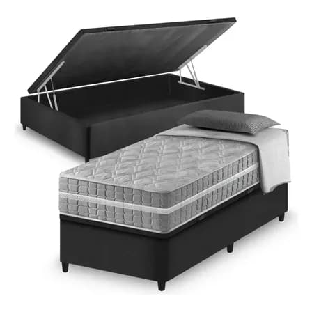 Foto de Cama Box Com Baú Preta Solteiro King + Colchão Alabama 96cm Preto
