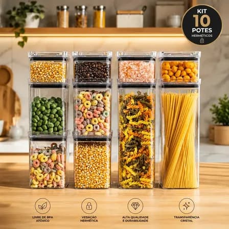 Foto de Kit 10 Porta Mantimentos Hermetico, Pote Para Alimentos