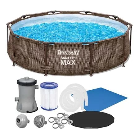 Foto de Piscina Estrutural 4.678l Deluxe Rattan Completa Bestway Cor Marrom Bomba 110V