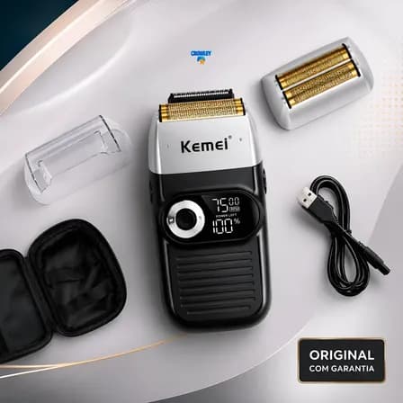 Foto de Barbeador Shaver Eletrico Profissional Cabelo Barba Km-2026 Preto 127/220v