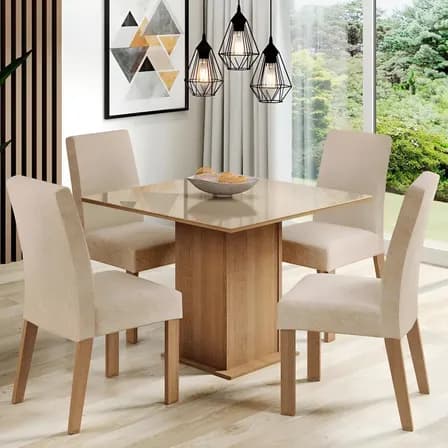 Foto de Sala De Jantar Estofada Madesa Evelin Mesa Tampo Vidro Com 4 Cadeiras Cor Rustic/Crema/Imperial MDJA0401037GSIM