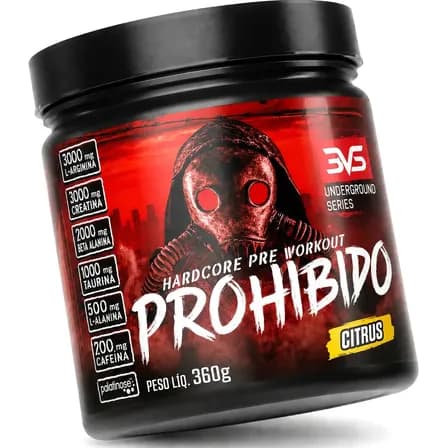 Foto de PRÉ TREINO PROHIBIDO 360g Sabor Citrus - Fórmula Exclusiva contendo Creatina, Beta Alanina, Taurina, L-tirosina, L-alanina, Cafeína, Arginina e Palatinose