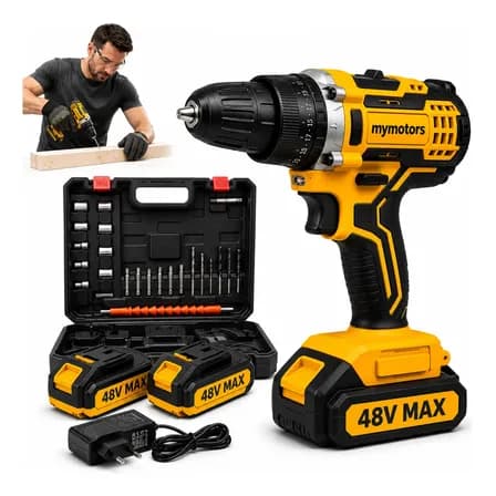 Foto de Parafusadeira Furadeira 48v Profissional 2 Baterias Sem Fio Amarelo 127/220v 60 Hz