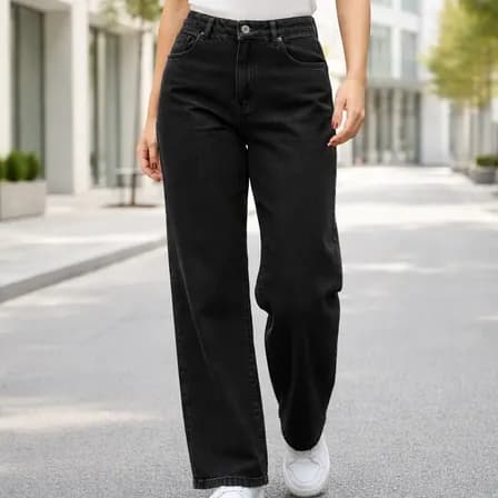 Foto de Calça Jeans Pantalona Wide Leg Barra Larga Cintura Alta 100%