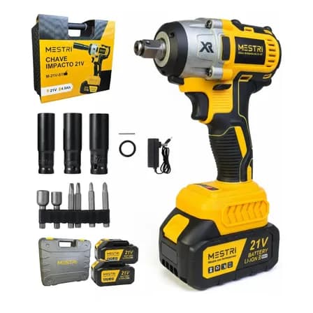 Foto de Chave De Impacto a Bateria Profissional Recarregável 4ah Brushless Parafusadeira Furadeira Alta Potência Sem Escova 2 Baterias MESTRI