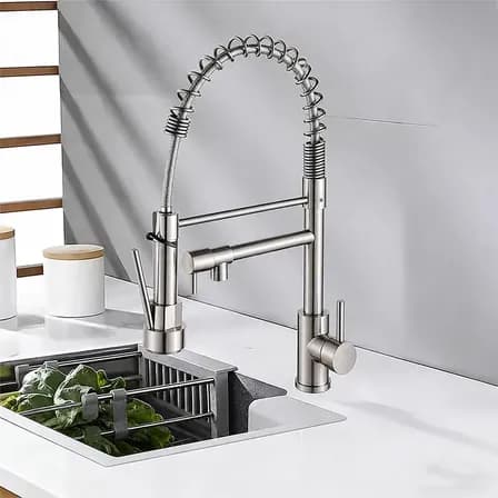 Foto de Torneira Monocomando Cozinha Gourmet Para Pia Bancada Flexivel Cor Inox 304 Escovado Prateado +60cm Tubo