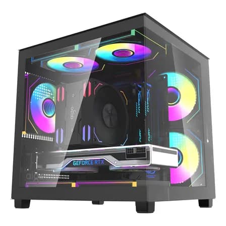 Foto de Gabinete Gamer Aigo Luna A275 Preto Mini-Tower com Lateral de Vidro e 3 Fans Rainbow