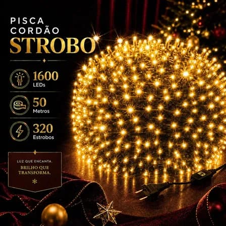 Foto de Strobo Cordão Natal 1600 Leds Pisca Flash 50m Prova D'água Bivolt Branco Quente
