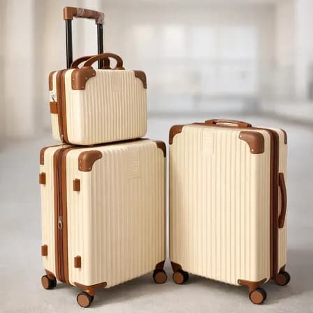 Foto de Kit Mala De Viagem Completo 10 + 23+ Frasqueira Bege Listras