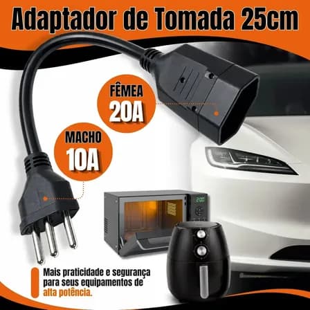 Foto de Adaptador Tomada 20A Para 10A Reforçado Bivolt Carregador Carro Elétrico Ar Condicionado Air Fry Micro-ondas