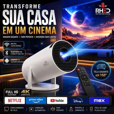 Foto de Projetor Smart Portátil Full Hd 4k Android 11 Wi-fi Bluetooth Mini Projetor Home Theater Cinema Em Casa Imagem Nítida Som Potente Compatível Com Diversos Dispositivos Branco 127/22