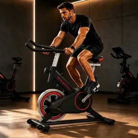 Foto de Bike Spinning Com Estrutura Reforçada E Suporta 150kg Preto E Vermelho 127/220v